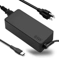 65W USB-C laptop charger, black adapter with US AC plug and USB-C cable