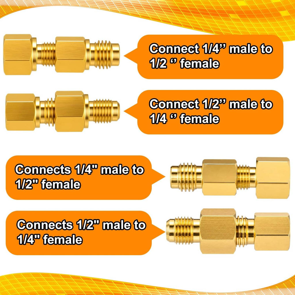 Brass refrigerant adapter connectors for 1/4 male and 1/2 male to female