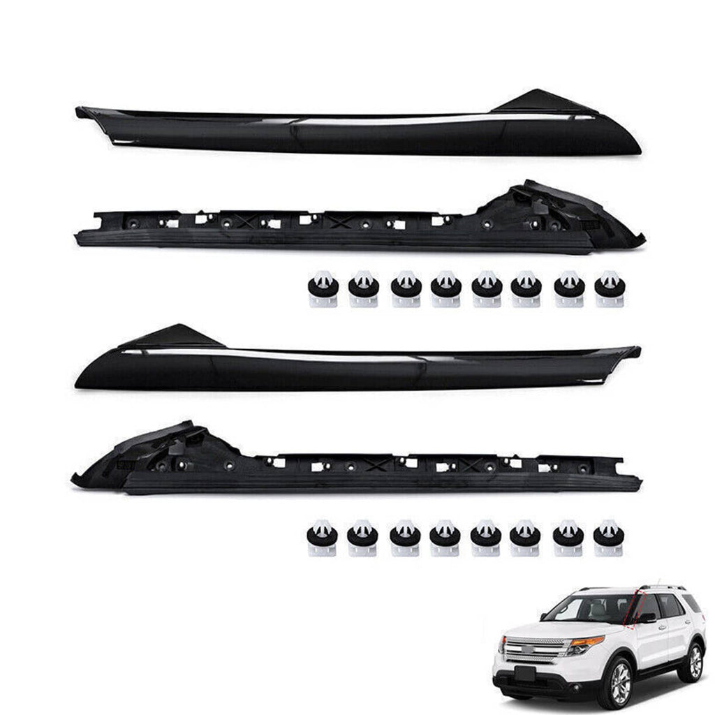 Windshield pillar trim covers with clips, black plastic set