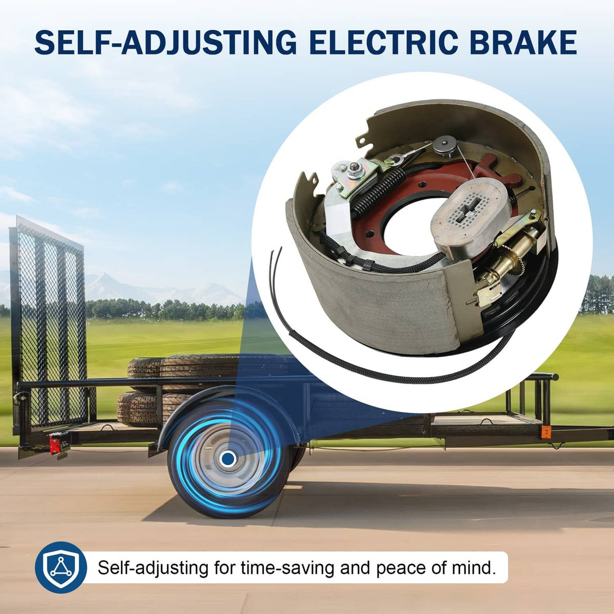Electric self-adjusting trailer brake backing plate assembly with red backing plate and actuator