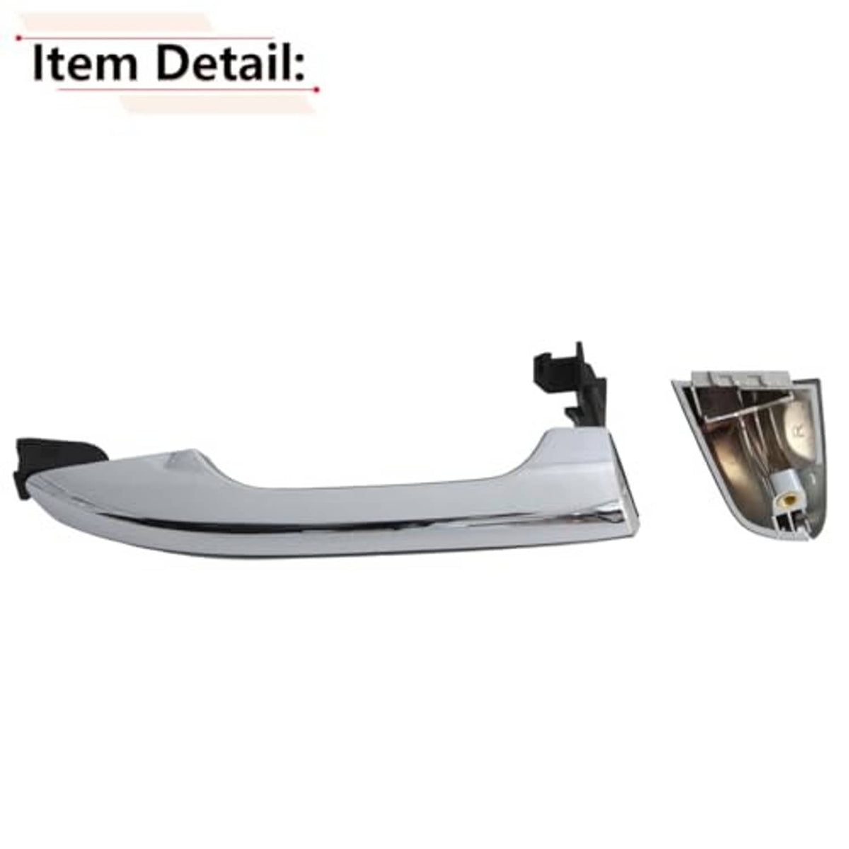 Exterior door handle with chrome lever and matching inner cover piece
