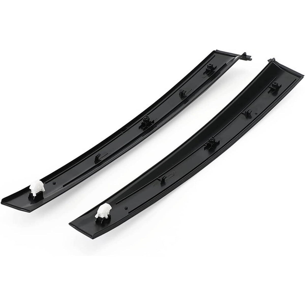 Black door sash trim bars with mounting slots and white clip tabs