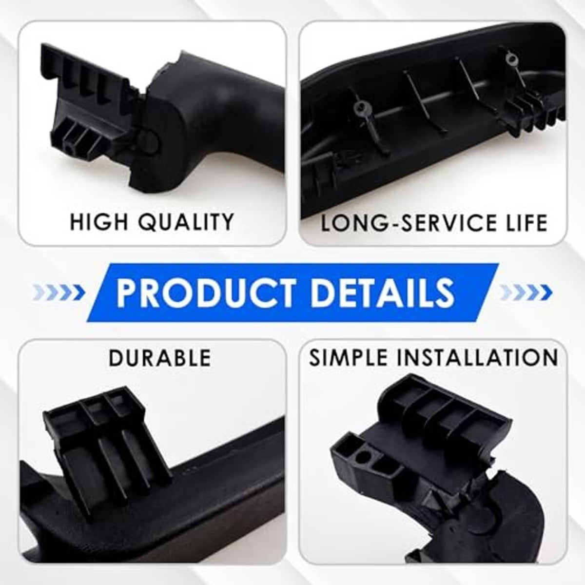 Black door armrest handle repair piece, showing underside mounting tabs
