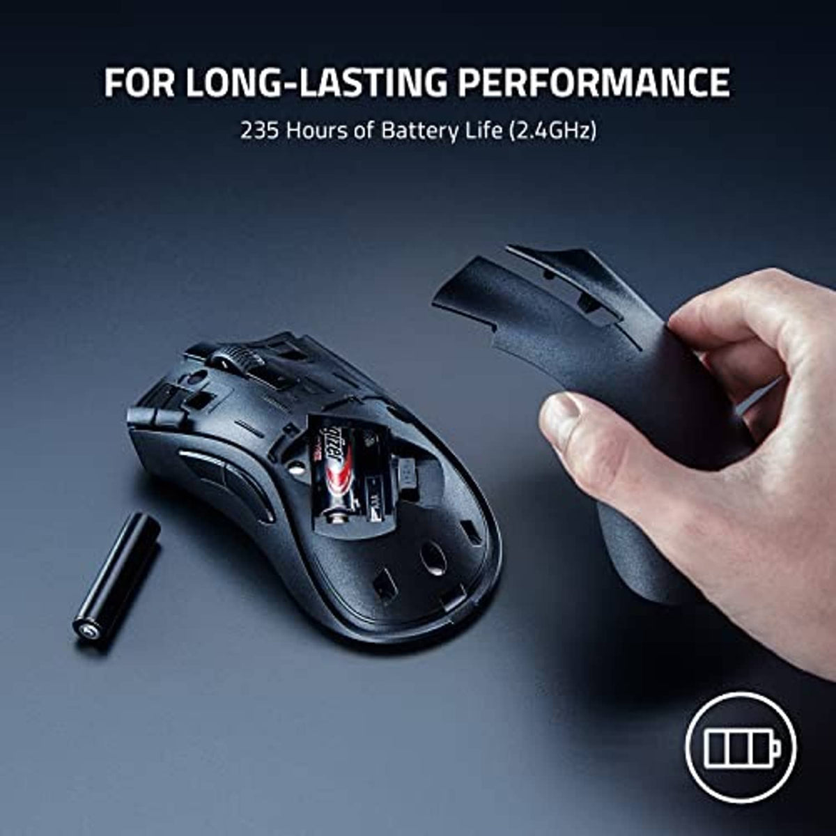 Wireless gaming mouse with separated side panel and battery compartment cover