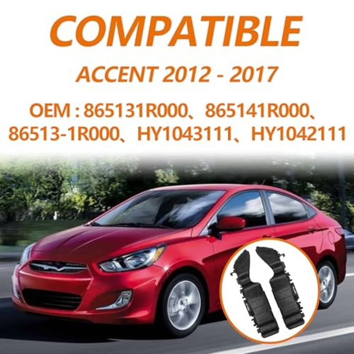 Black front bumper bracket set for Accent 2012-2017, left and right molded plastic