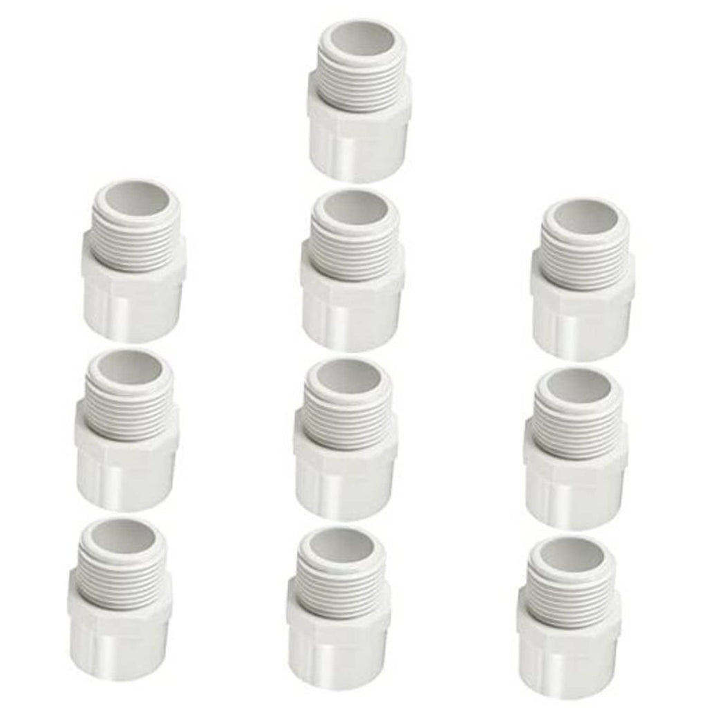 Set of white PVC male NPT threaded adapter union couplings