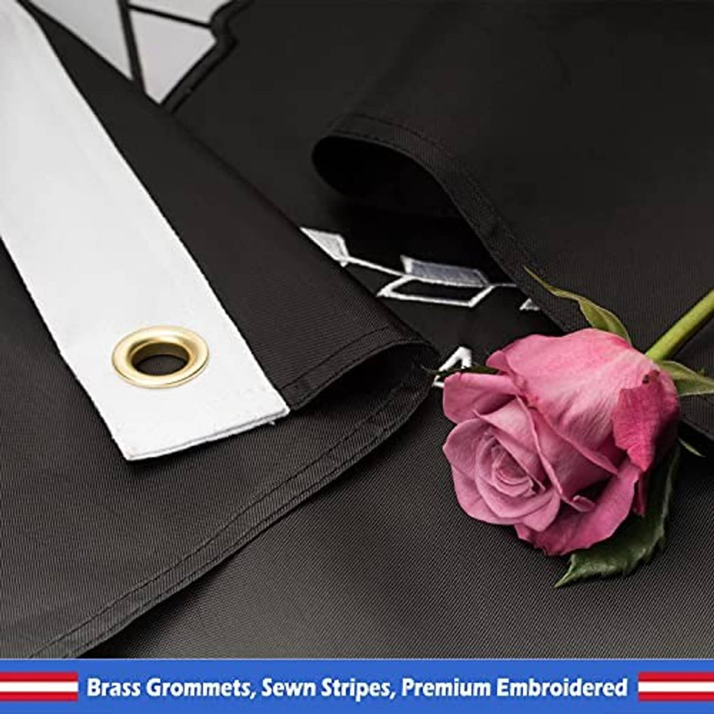 Embroidered POW-MIA flag with brass grommets and stitched white side panel