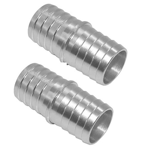 Aluminum hose barb splice coupler, two 1 in barbed adapters, silver finish