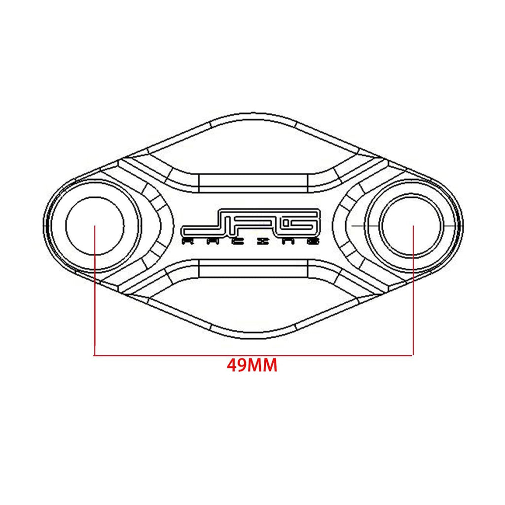 Parking brake block-off plate diagram showing 49mm mounting width