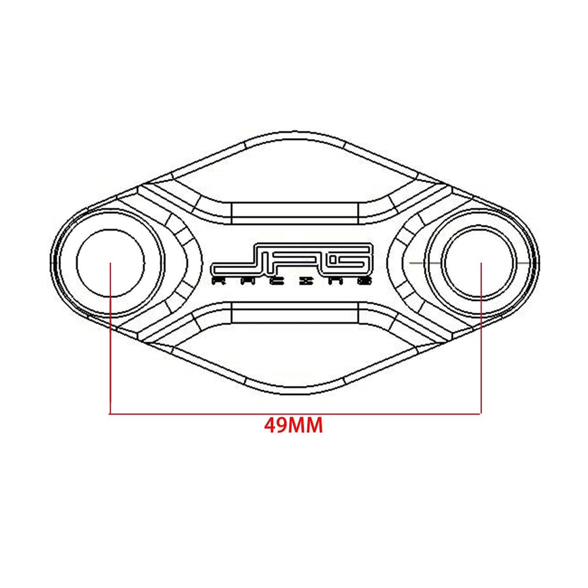 Parking brake block-off plate diagram showing 49mm mounting width