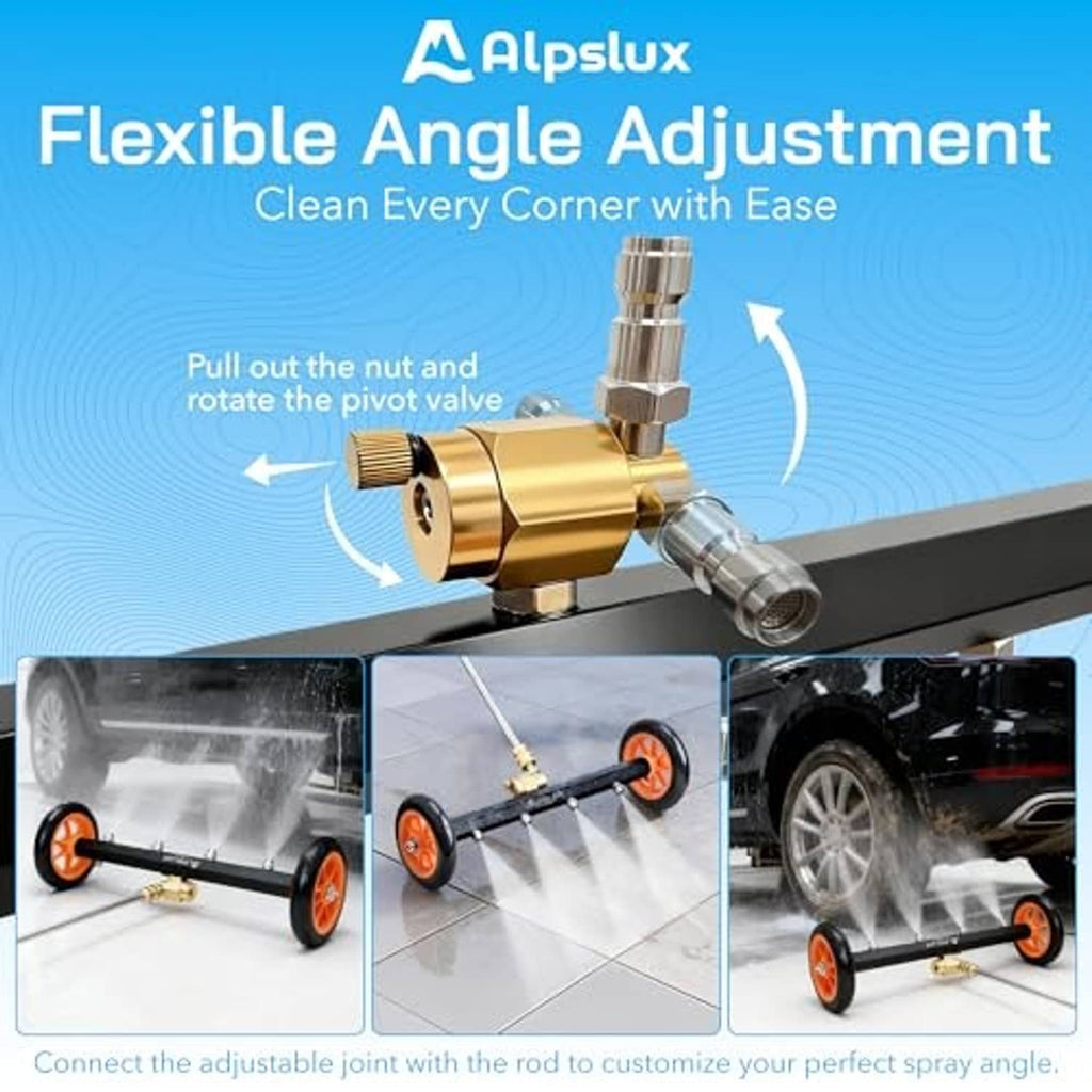 Adjustable pressure washer joint on undercarriage spray bar with brass valve fitting
