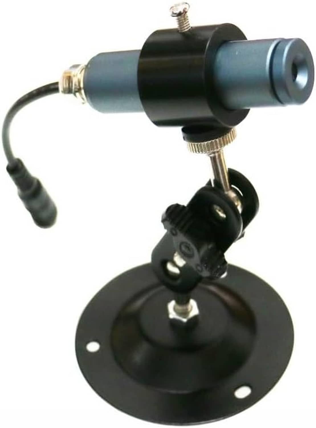 Laser line module close-up with black suction-style base and cylindrical lens housing