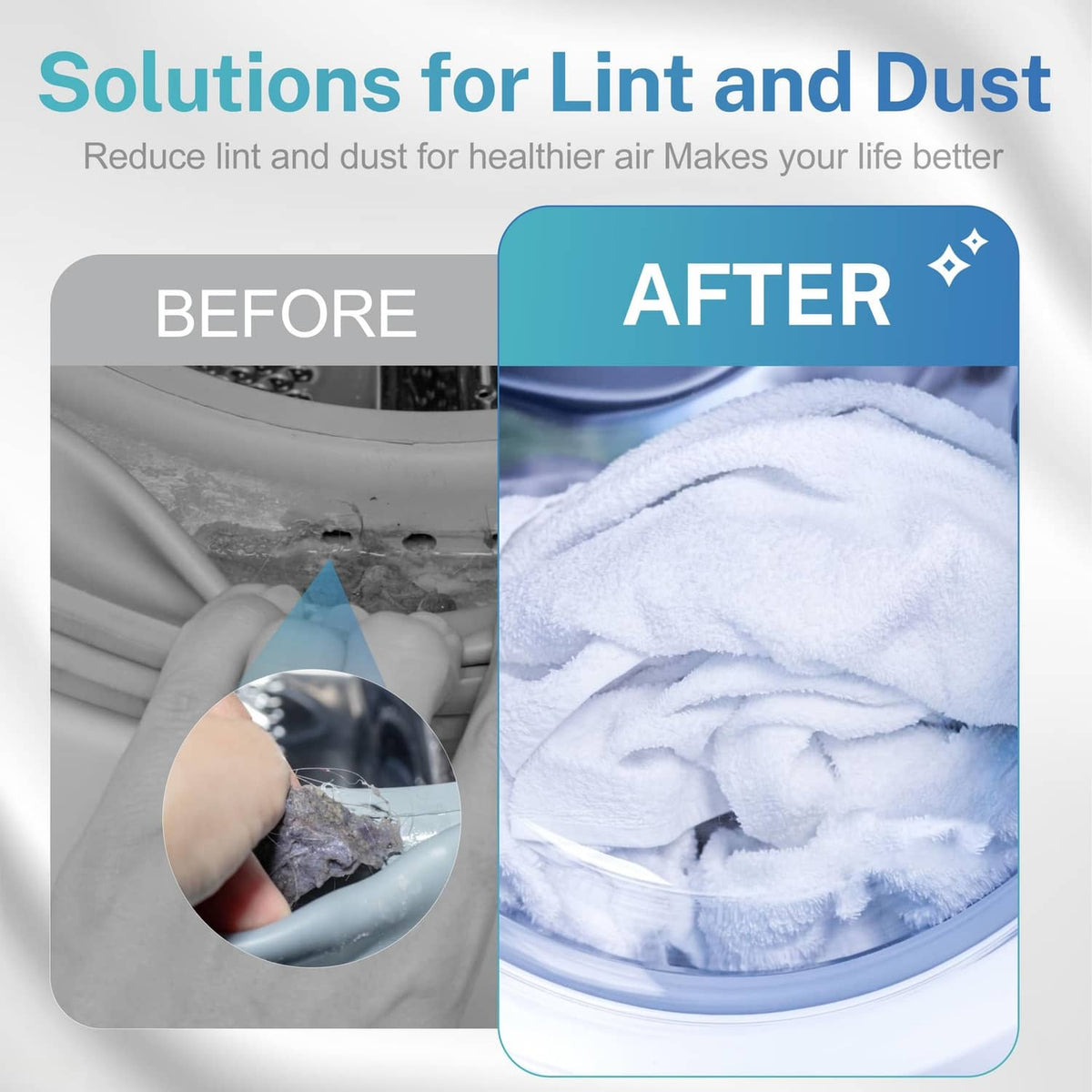 Indoor dryer vent kit showing reduced lint buildup, before and after