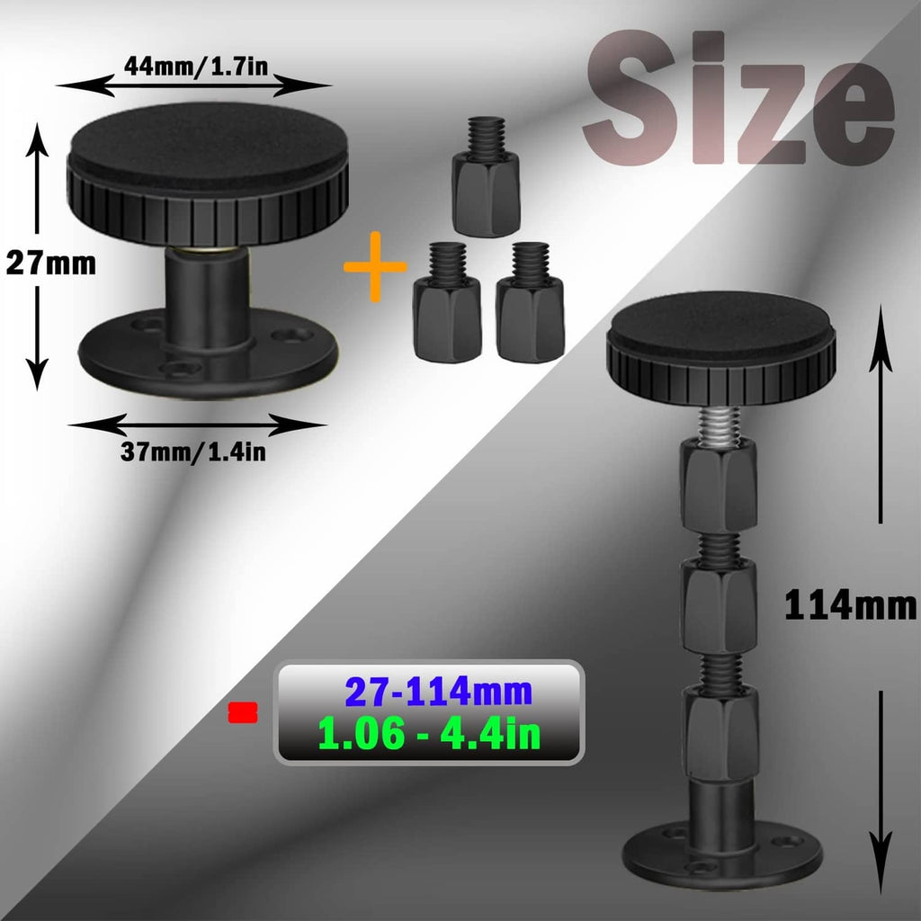 Adjustable threaded headboard bumper with black base and screw post, fits 27–114 mm