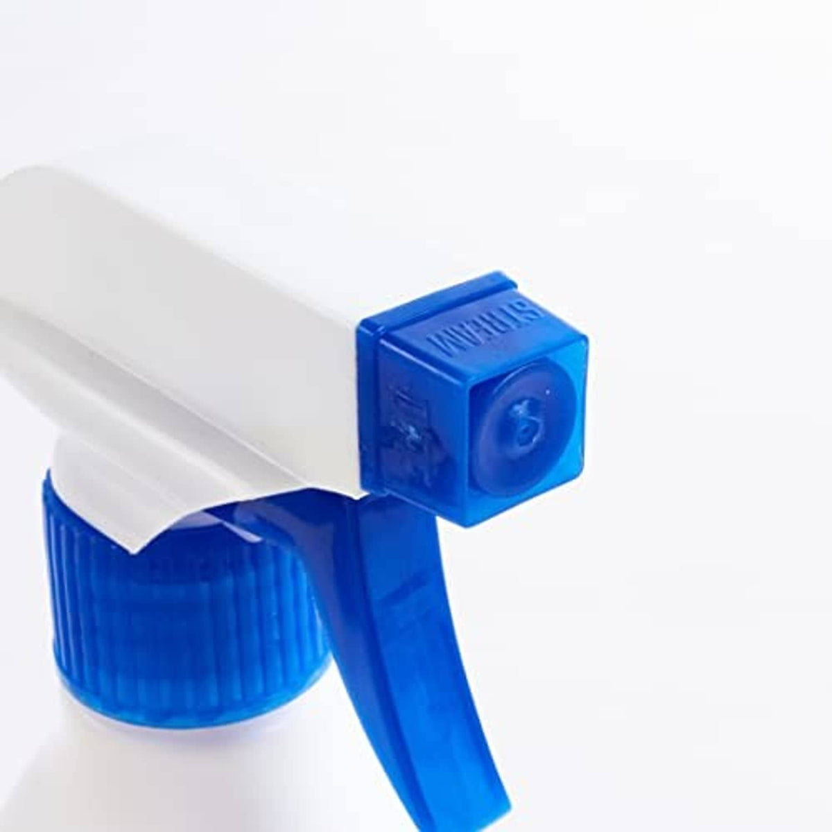 Blue trigger spray head with squeegee attachment, close-up