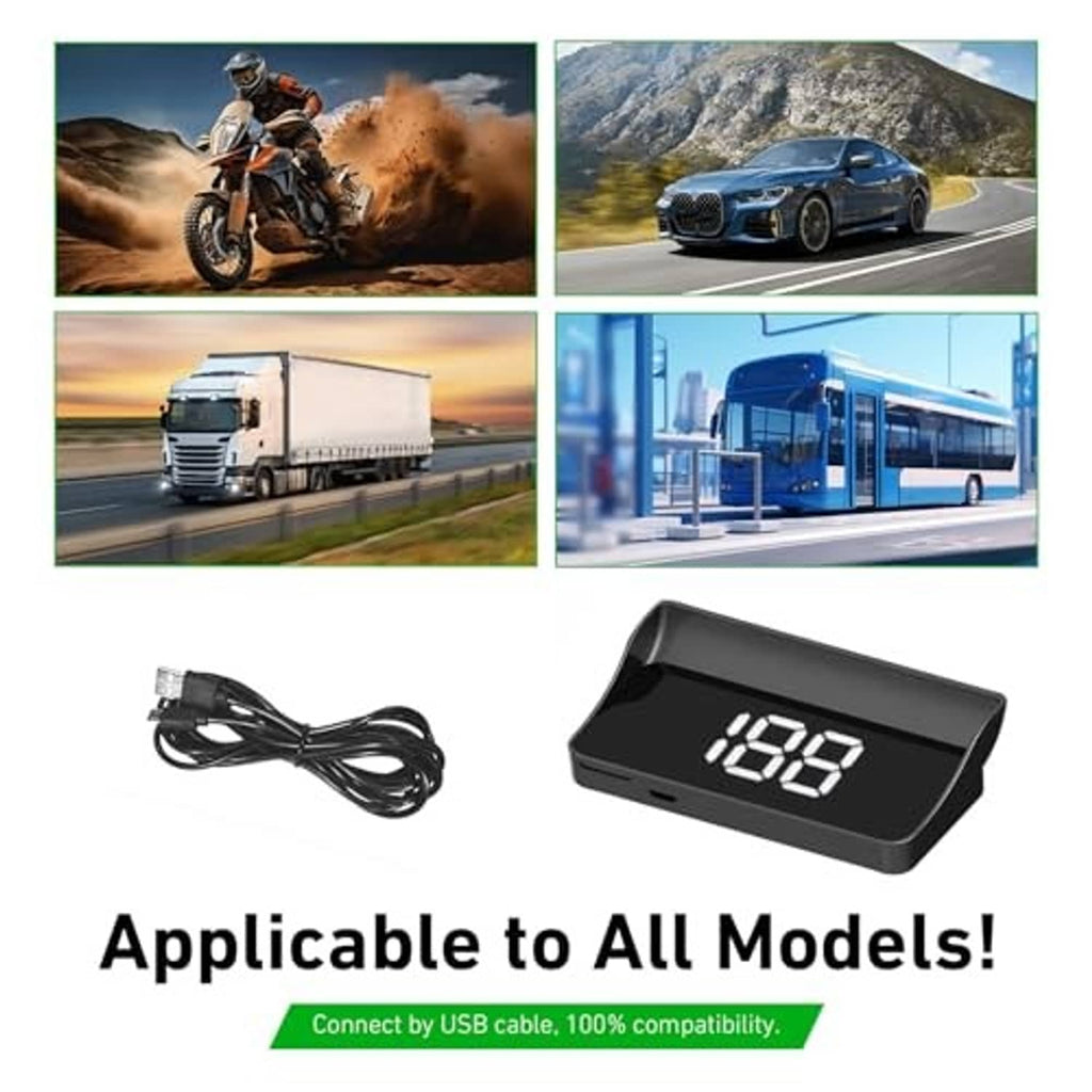 Car head-up display device with 88 readout and connected USB cable