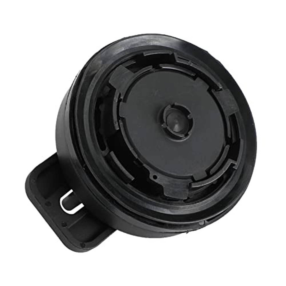 Black fuel cap cover underside with central screw opening and molded ribs