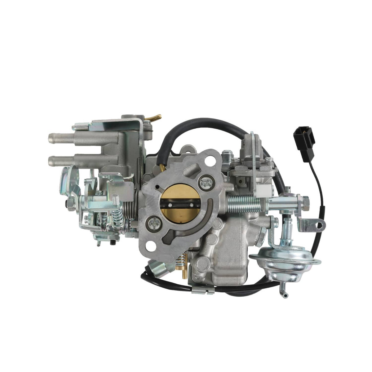 Carburetor assembly showing throttle plate window and mounting brackets