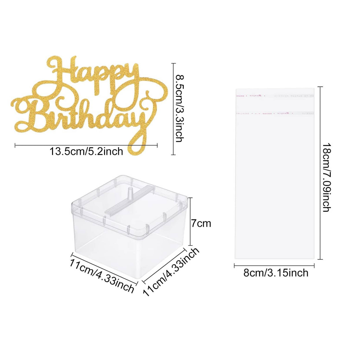 Birthday money pull-out kit dimensions for clear plastic money box and pull-out card