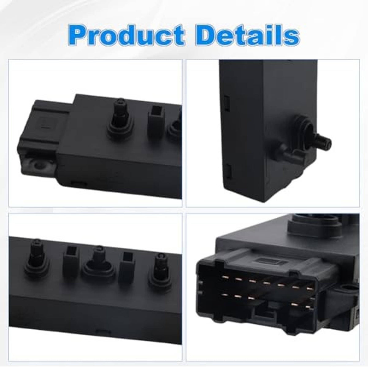 Black power seat switch module details: button caps and electrical connector view
