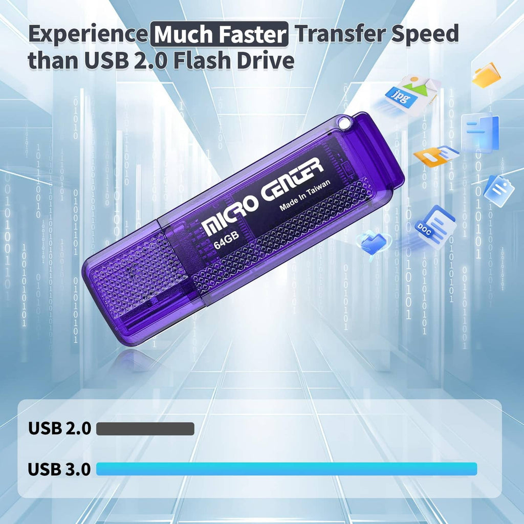 Blue USB 3.0 flash drive, 64GB capacity, single drive view