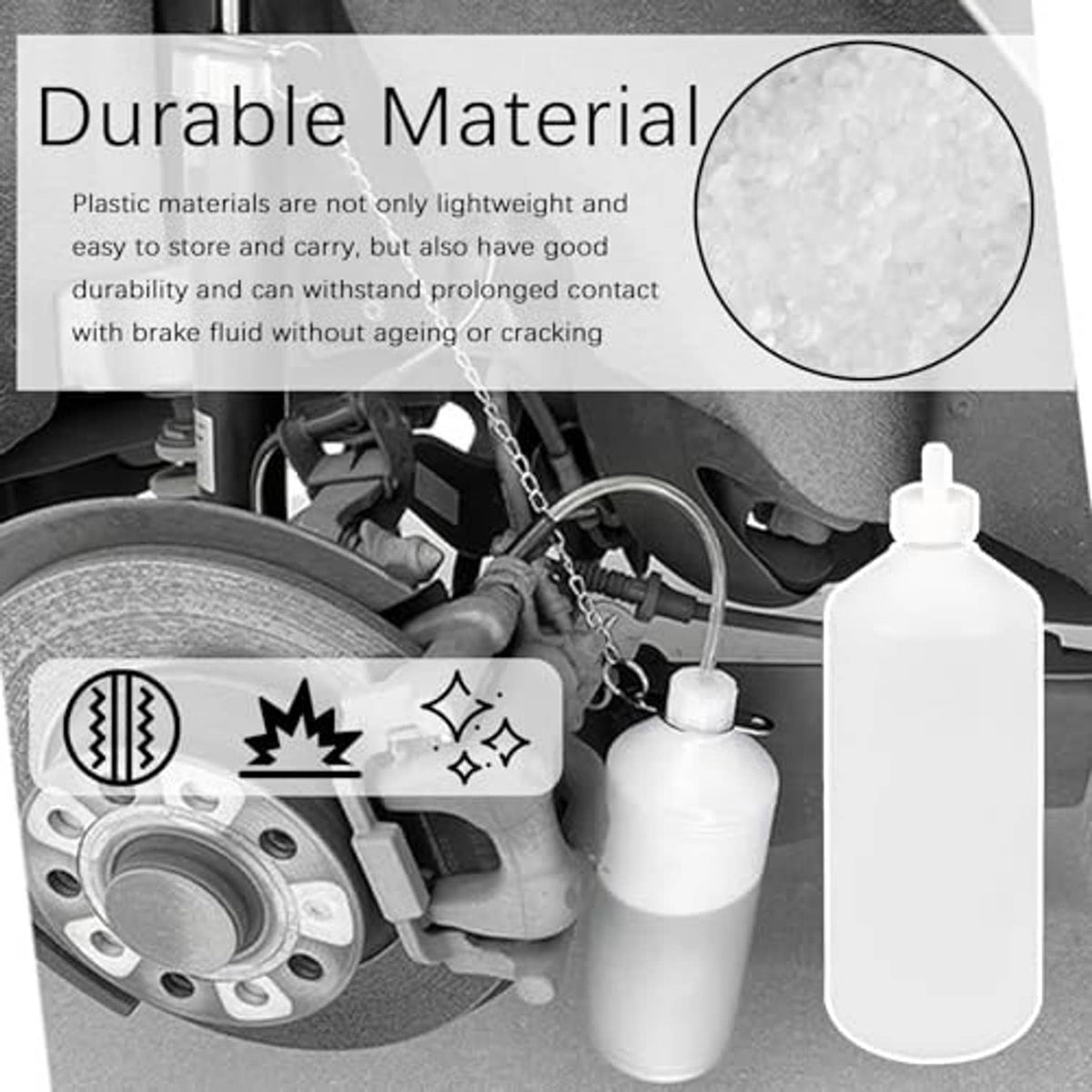 Brake bleeder kit with white bottle and hose for fluid extraction and refilling
