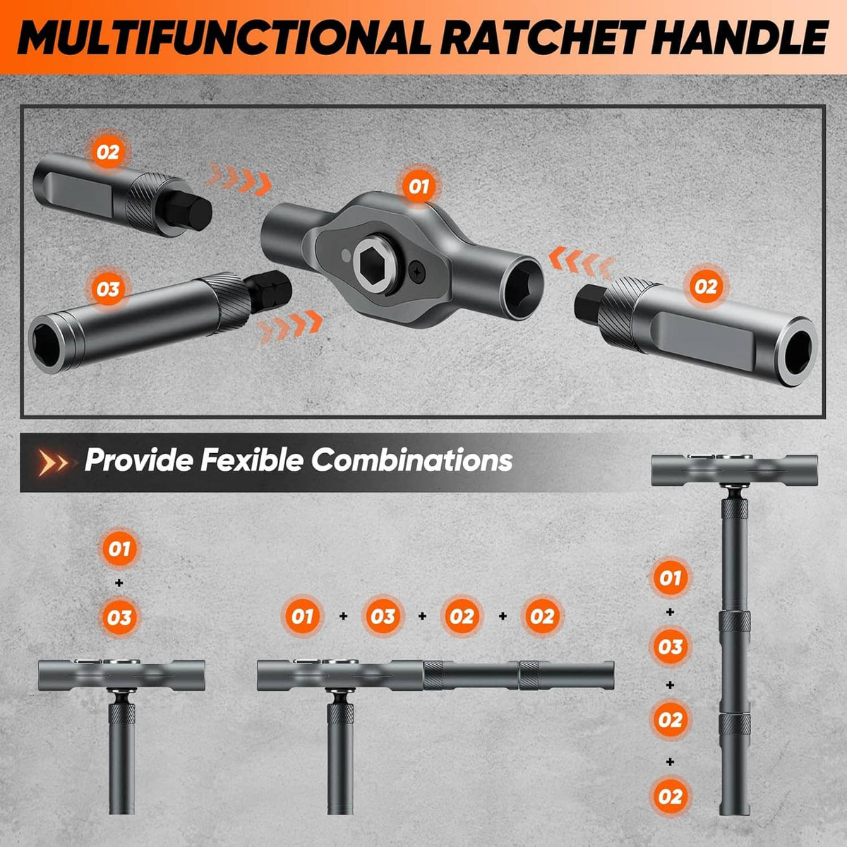 Multifunction ratchet handle tool with adapter ends for hex bit attachments