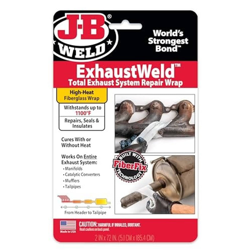 JB Weld ExhaustWeld total exhaust system repair wrap in white fiberglass, package front