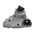 Transfer case assembly with gray metal housing, black mounts, and mounting flange