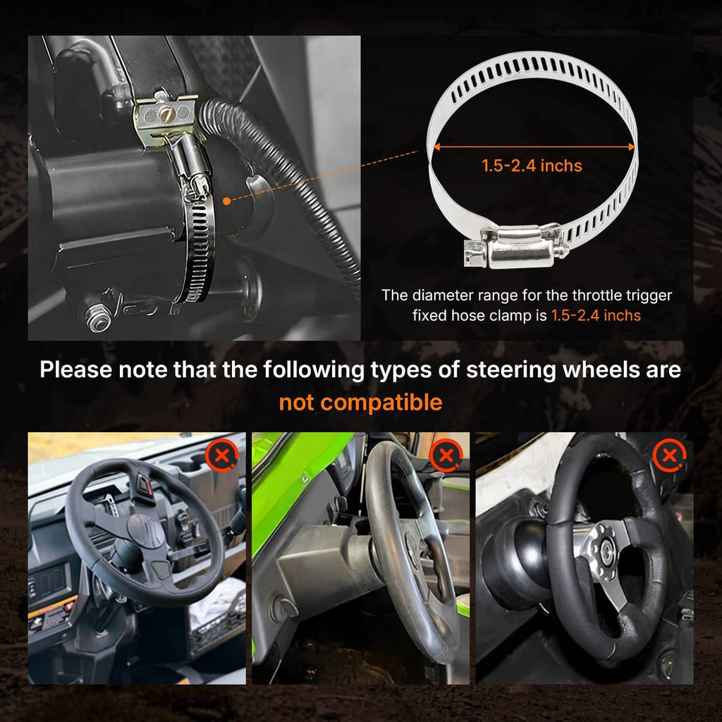 UTV steering wheel compatibility diagram showing non-matching steering wheel types