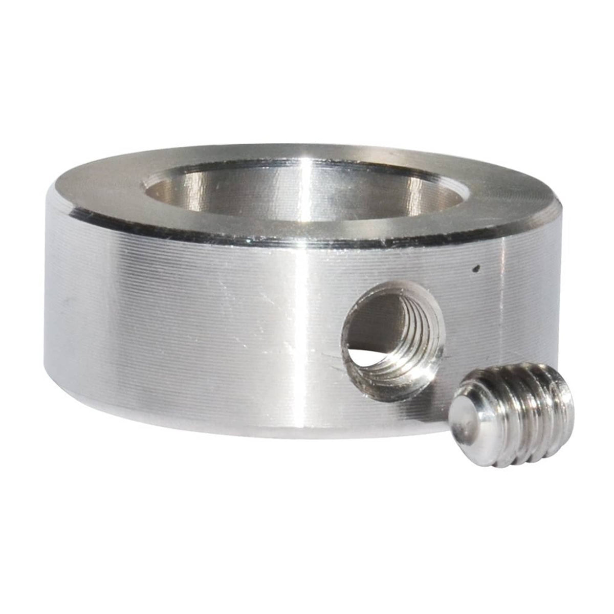 Stainless steel shaft collar with side threaded set screw and center bore