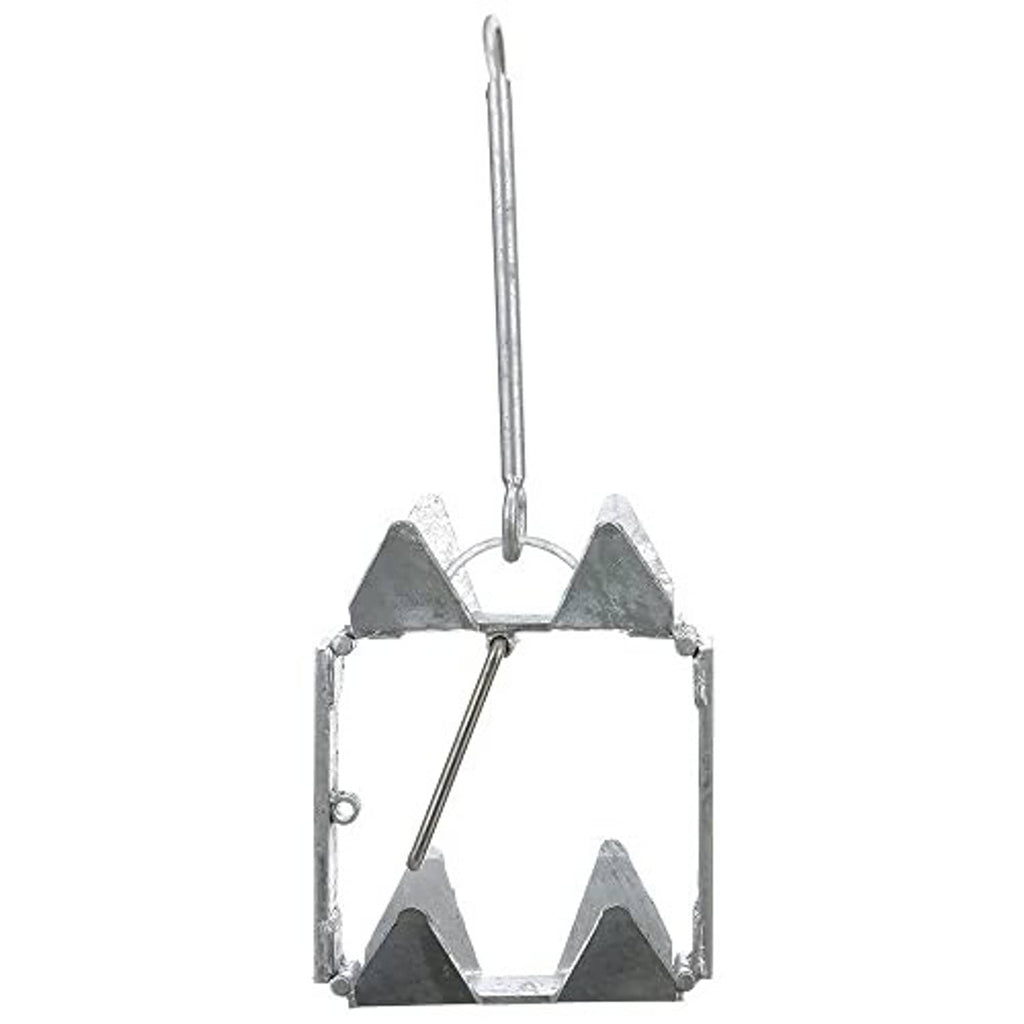 Galvanized steel fold-and-hold anchor with upright ring handle and three folding flukes