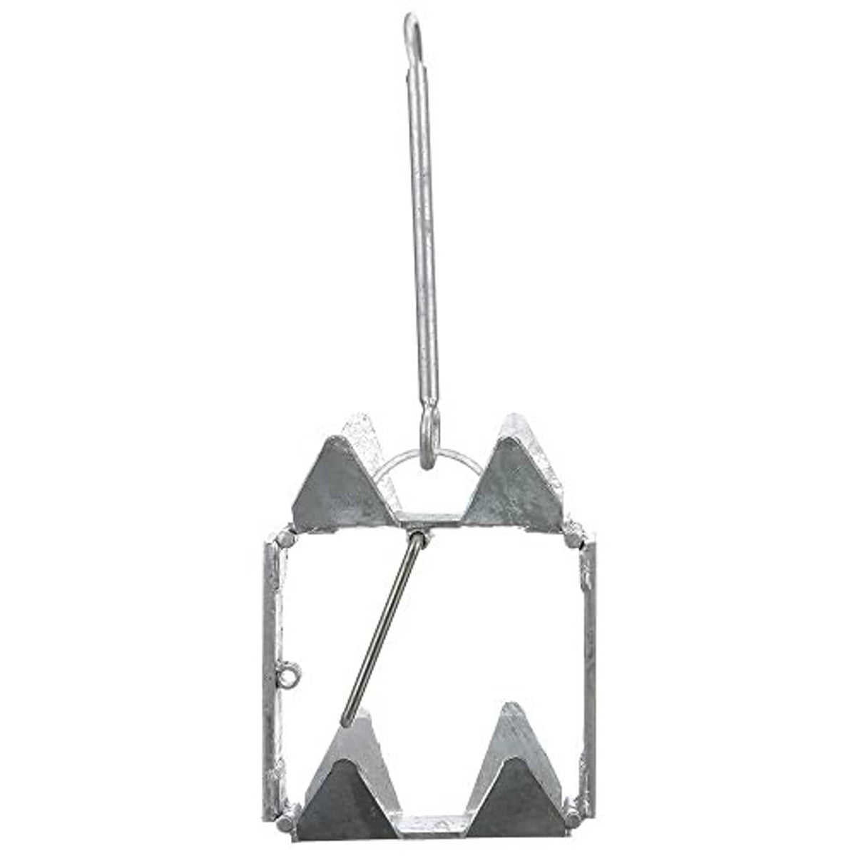 Galvanized steel fold-and-hold anchor with upright ring handle and three folding flukes