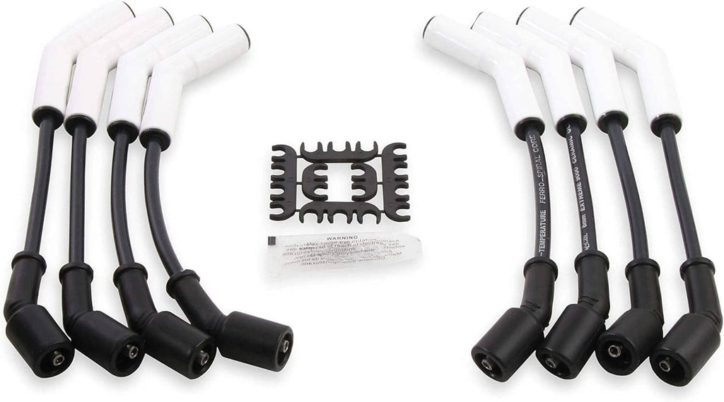 Spark plug wire set with white ceramic boots and black wire leads