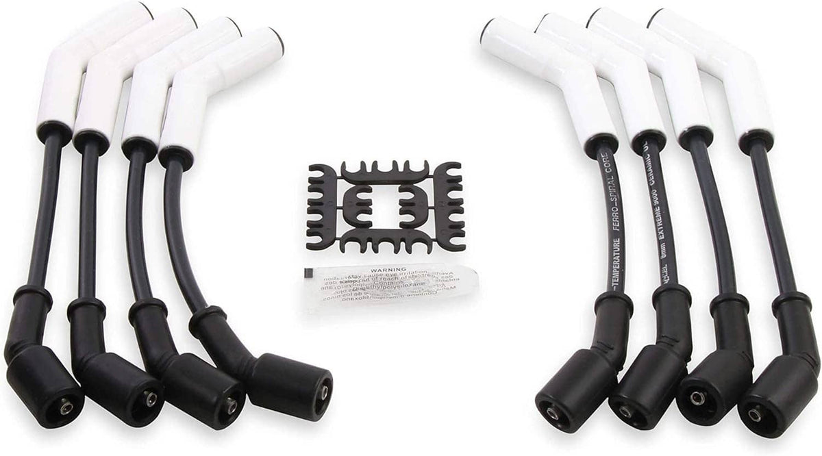 Spark plug wire set with white ceramic boots and black wire leads