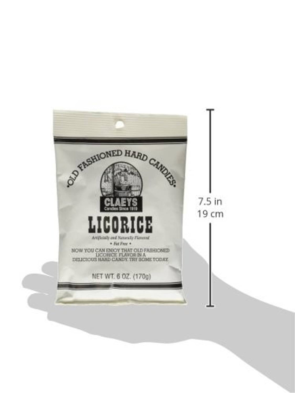 Claeys licorice old fashioned hard candy pouch with size label 7.5 in