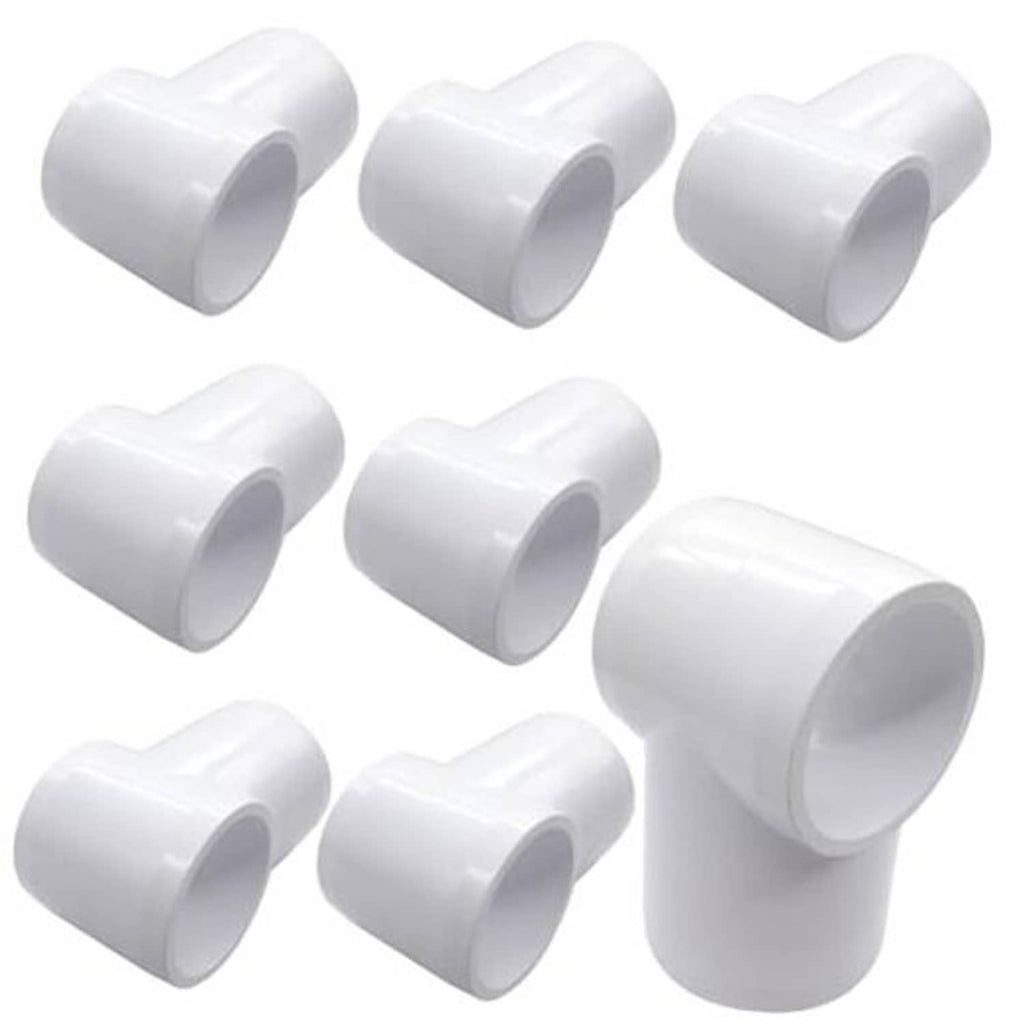 White 3/4 in PVC slip tee fitting, three-way connector with slip ends