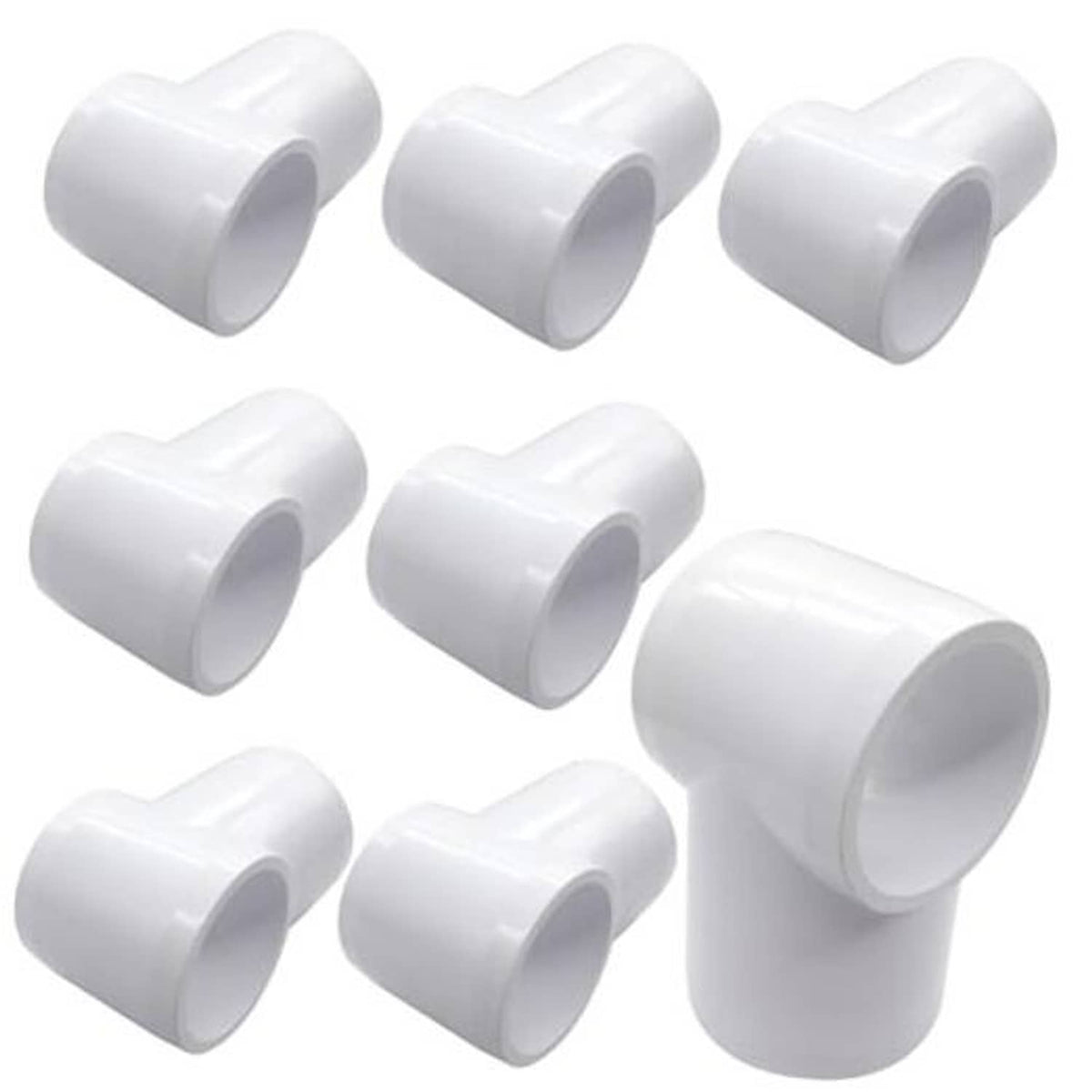 White 3/4 in PVC slip tee fitting, three-way connector with slip ends