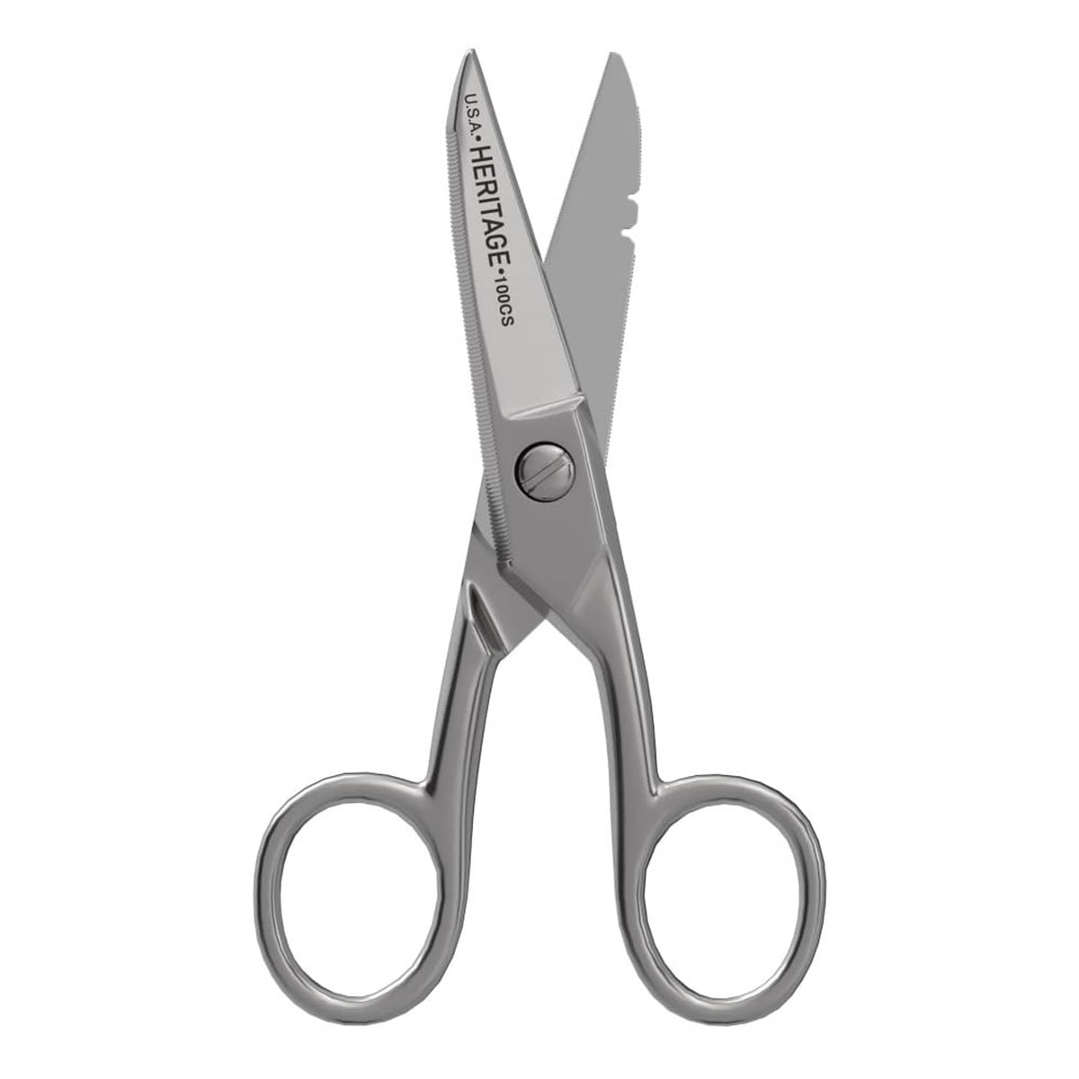 All-purpose scissors front view with textured handle grip and pointed blades