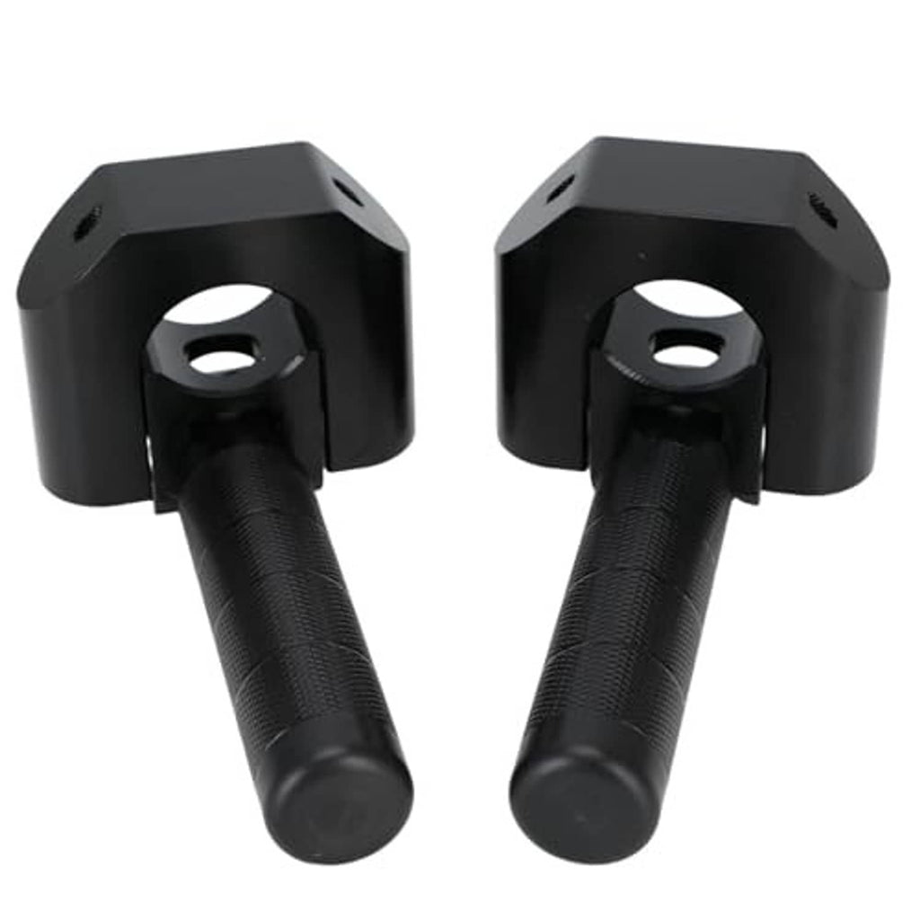 Black pair of textured motorcycle footpegs with open circular mount centers
