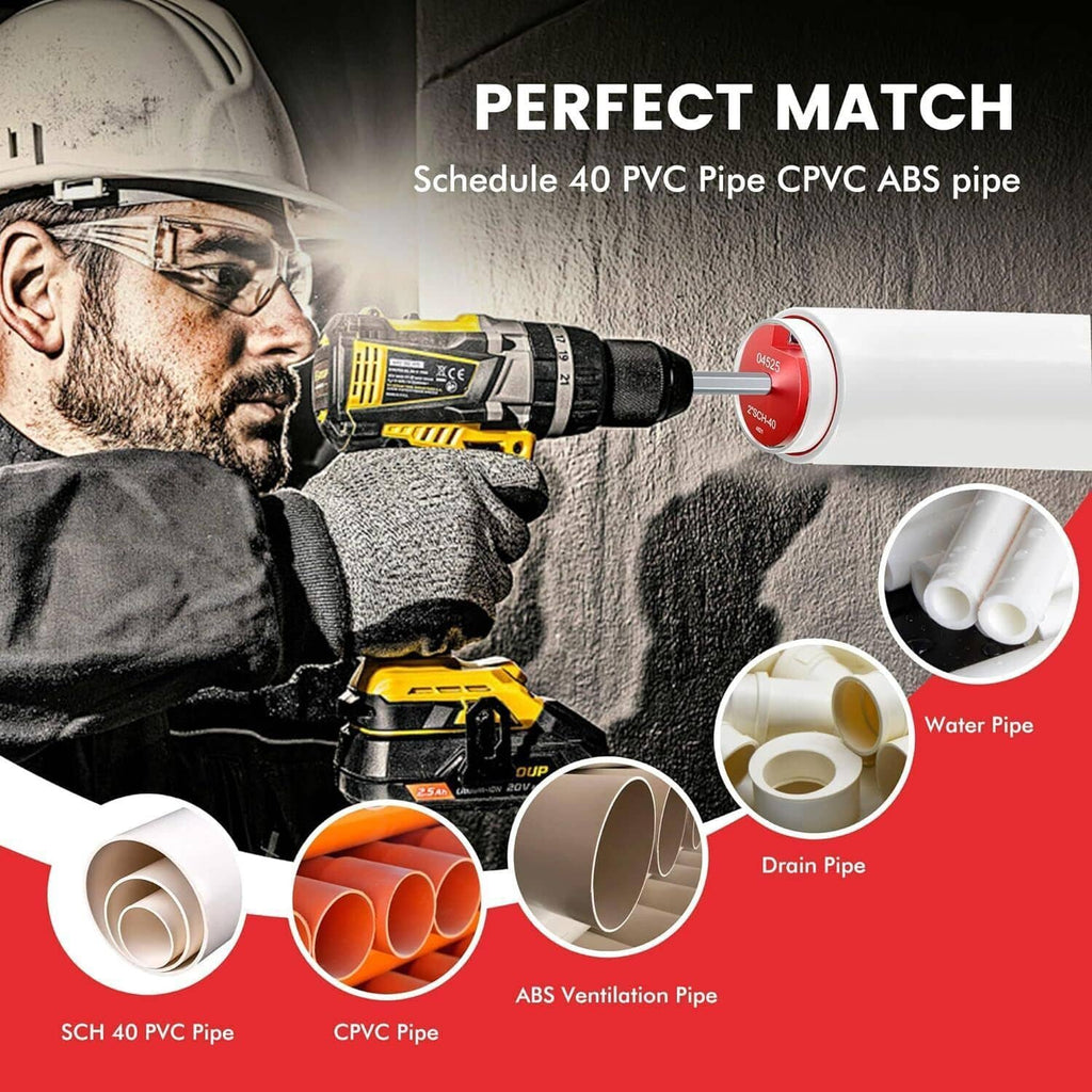 Pipe reamer kit suited for PVC, CPVC, ABS and water, drain, ventilation pipes