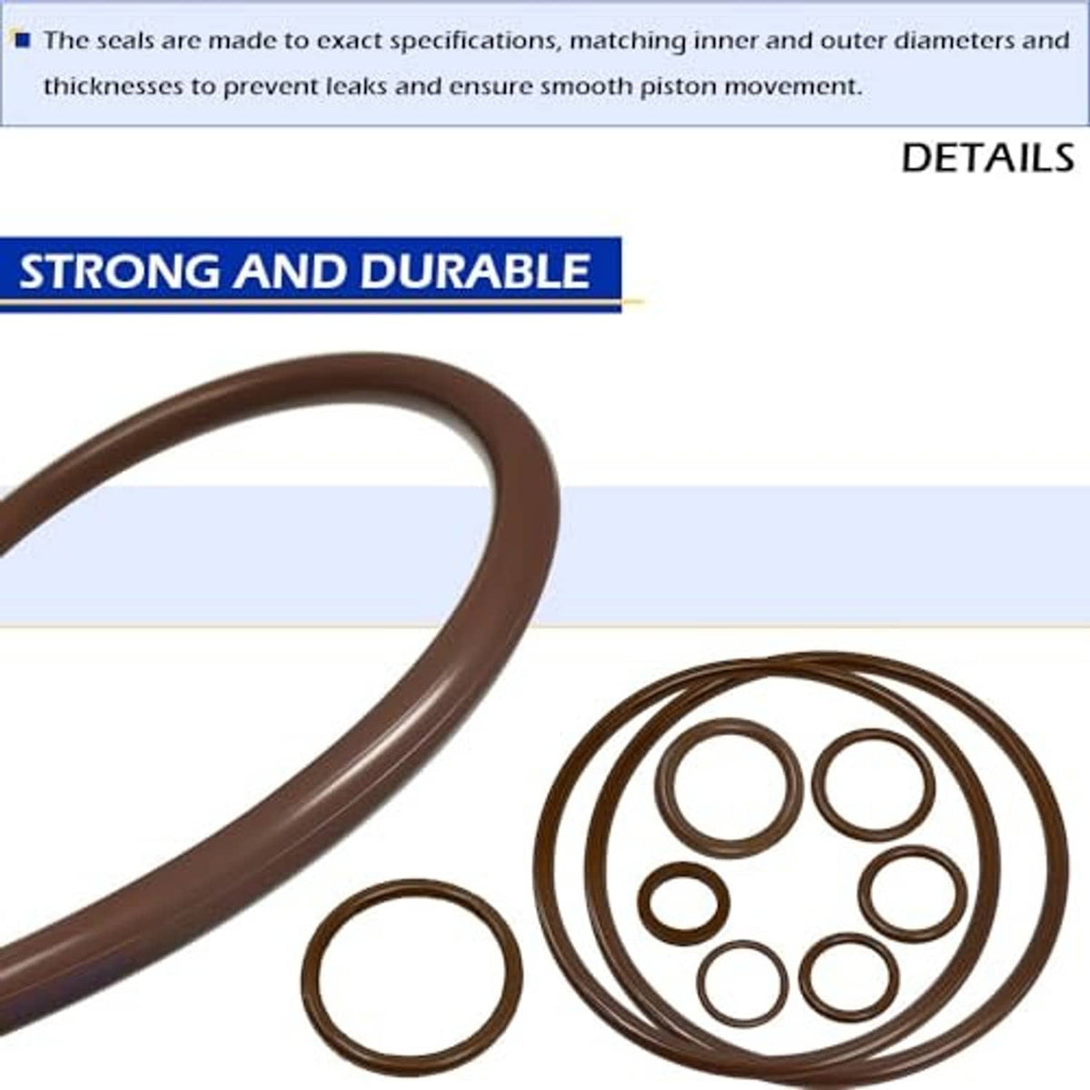 Hydraulic floor jack seal rings set in dark brown with smaller gasket rings
