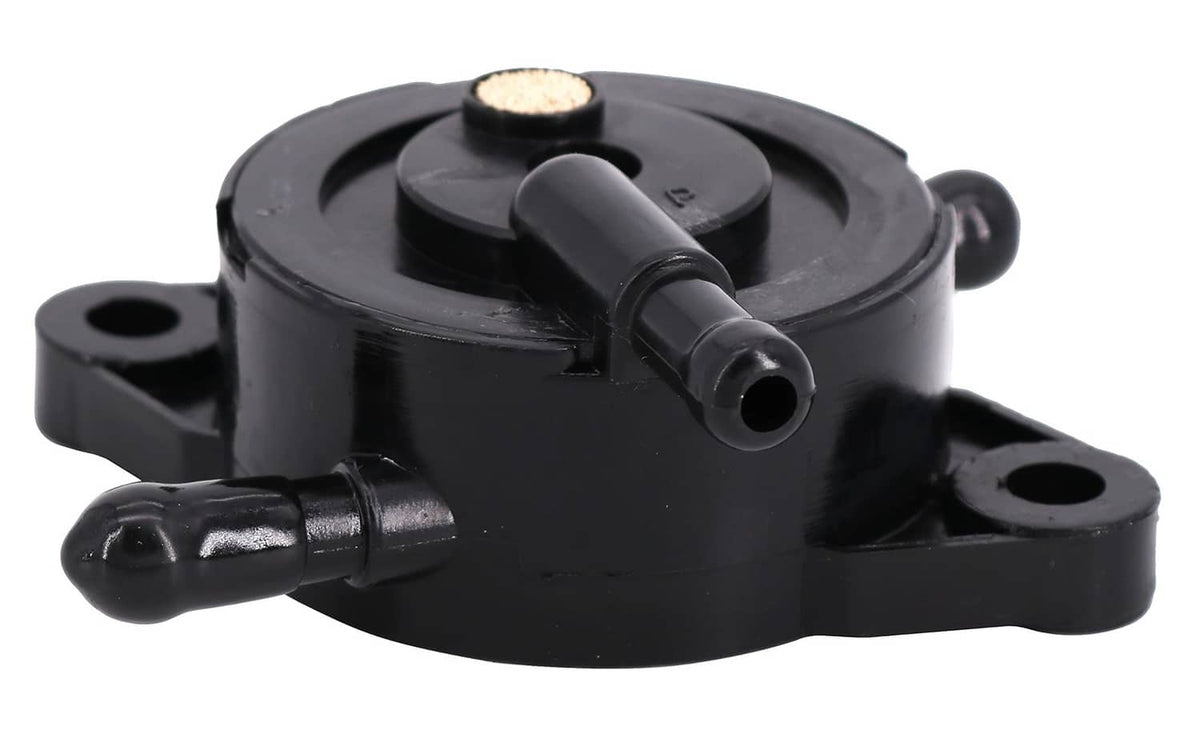 Black fuel pump with side hose port and circular top filter