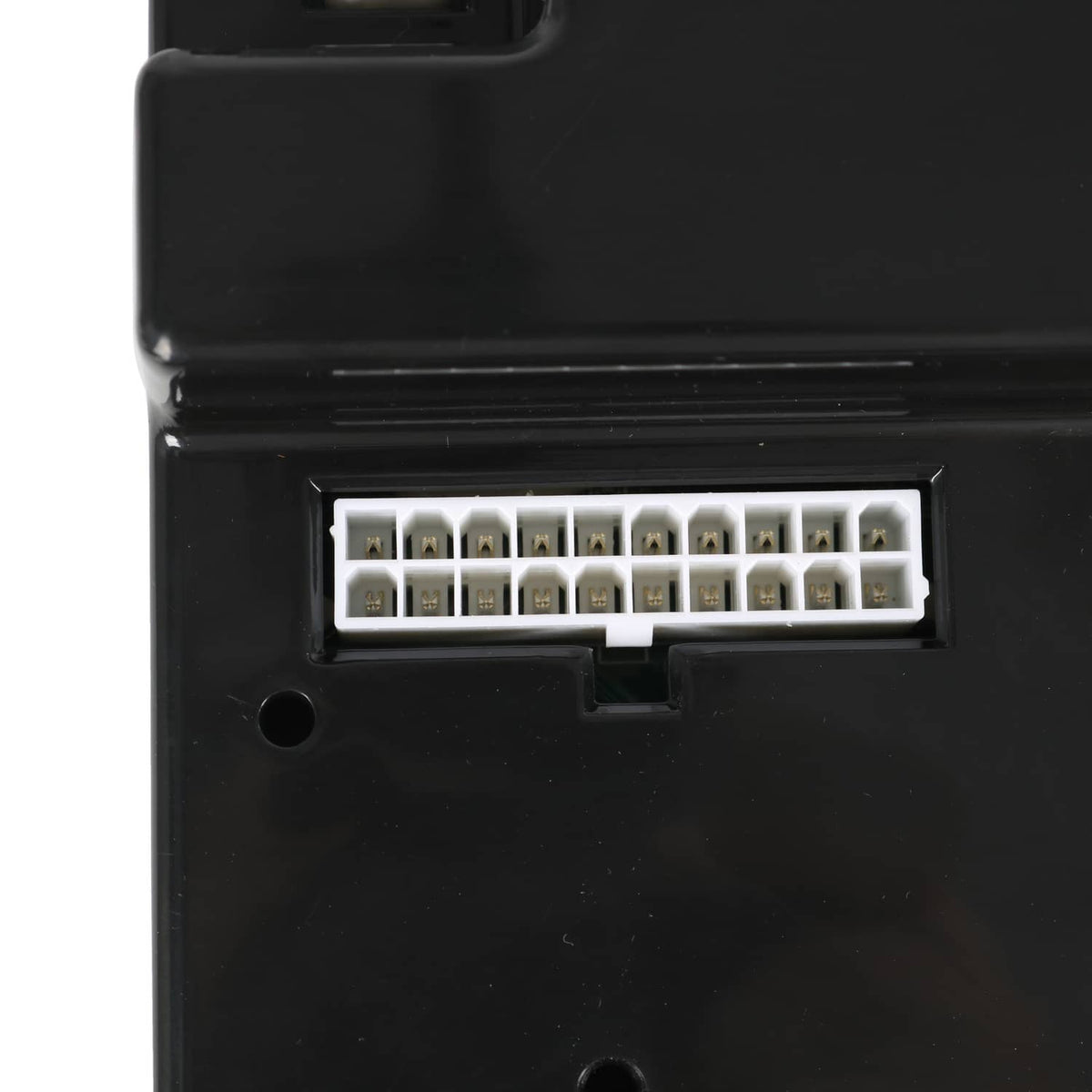 Black controller assembly with multi-pin white wiring connector block