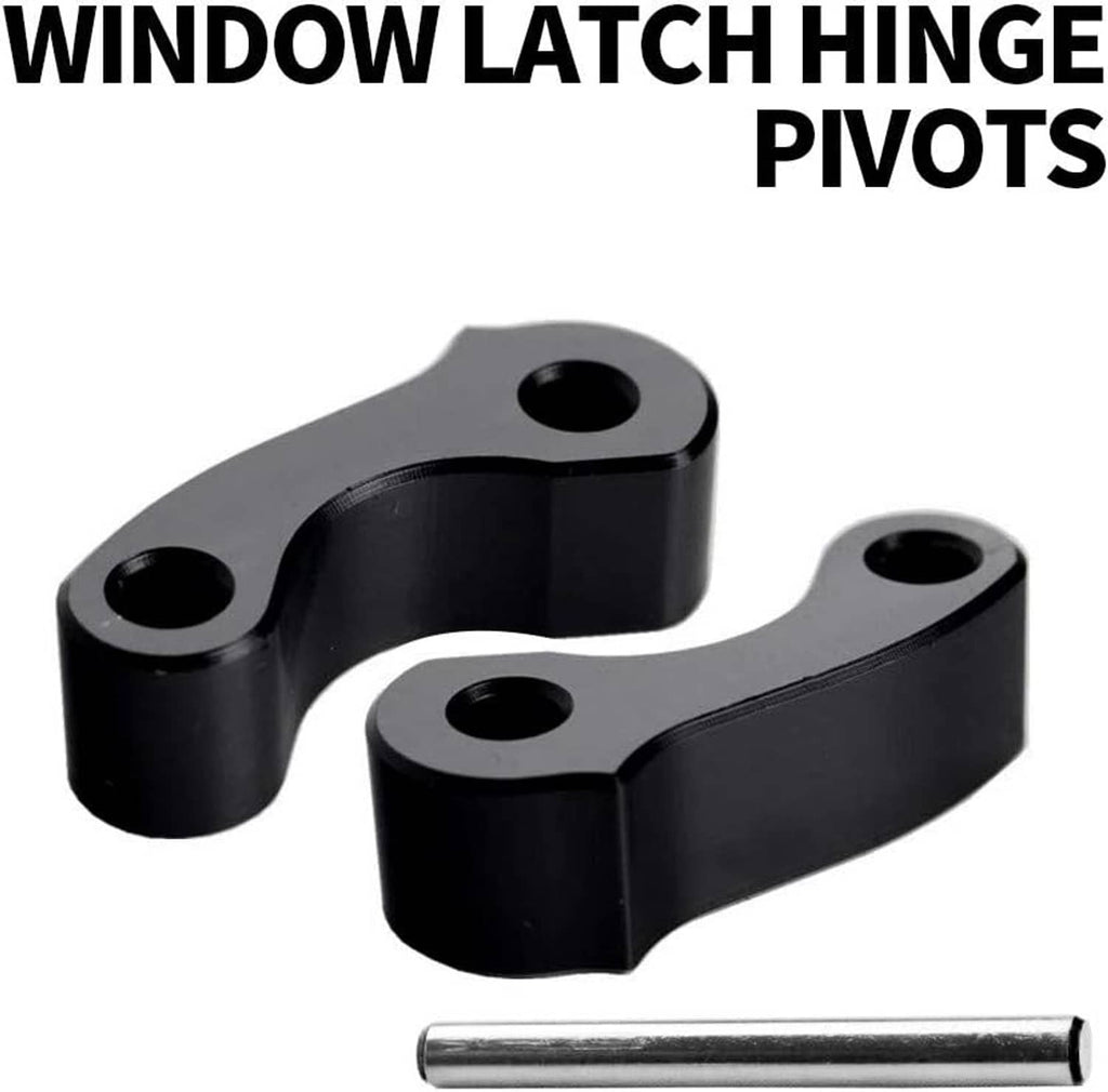 Black rear window latch hinge pivots pair with silver pin for latch hinge pivot