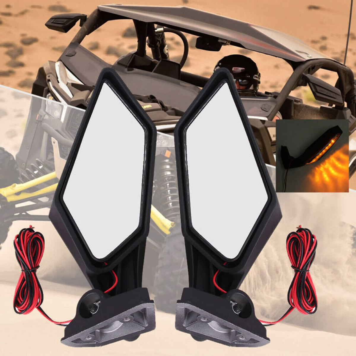 RivetOak UTV Racing Rearview Mirrors LED Light Fit For Can Am Maverick X3 MAX Turbo 17-24