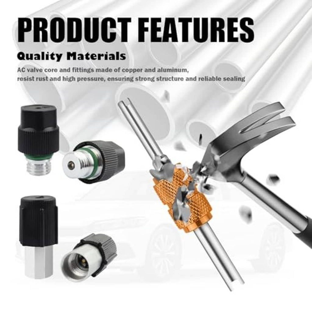 AC valve core repair kit tools and valve cores with copper and aluminum parts
