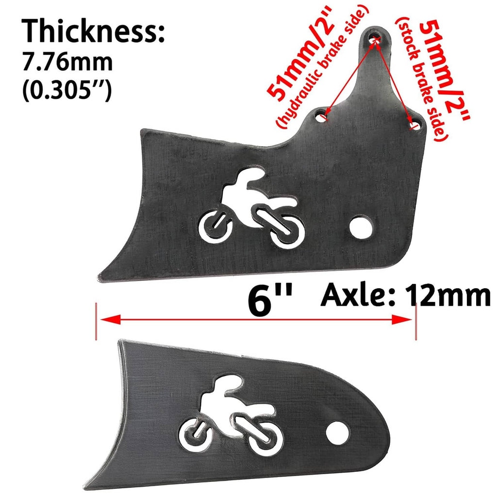 Black extension tab with bicycle icon showing 6-inch width and 12mm axle measurement