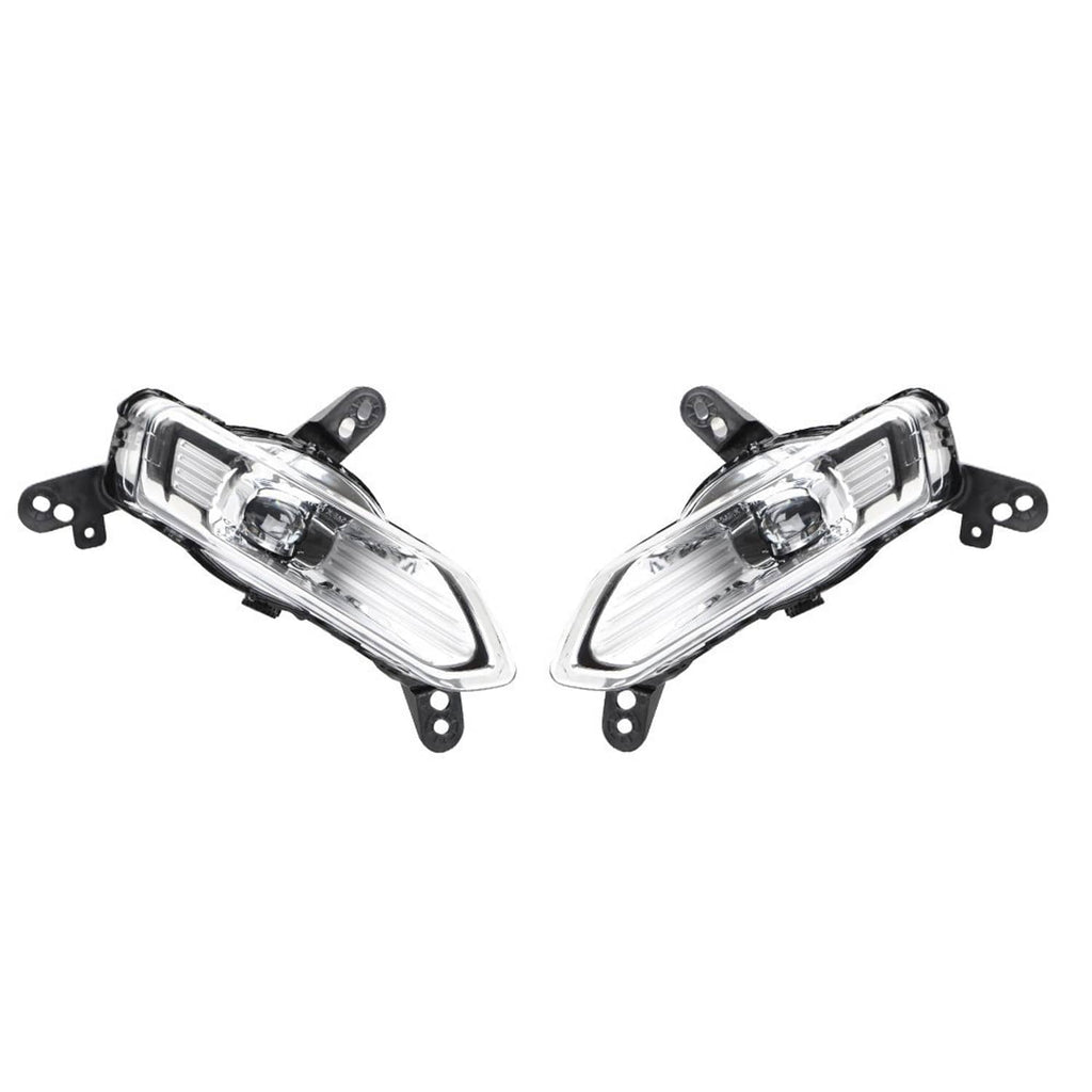 Set of two clear-lens fog lights with chrome finish and black mounting brackets
