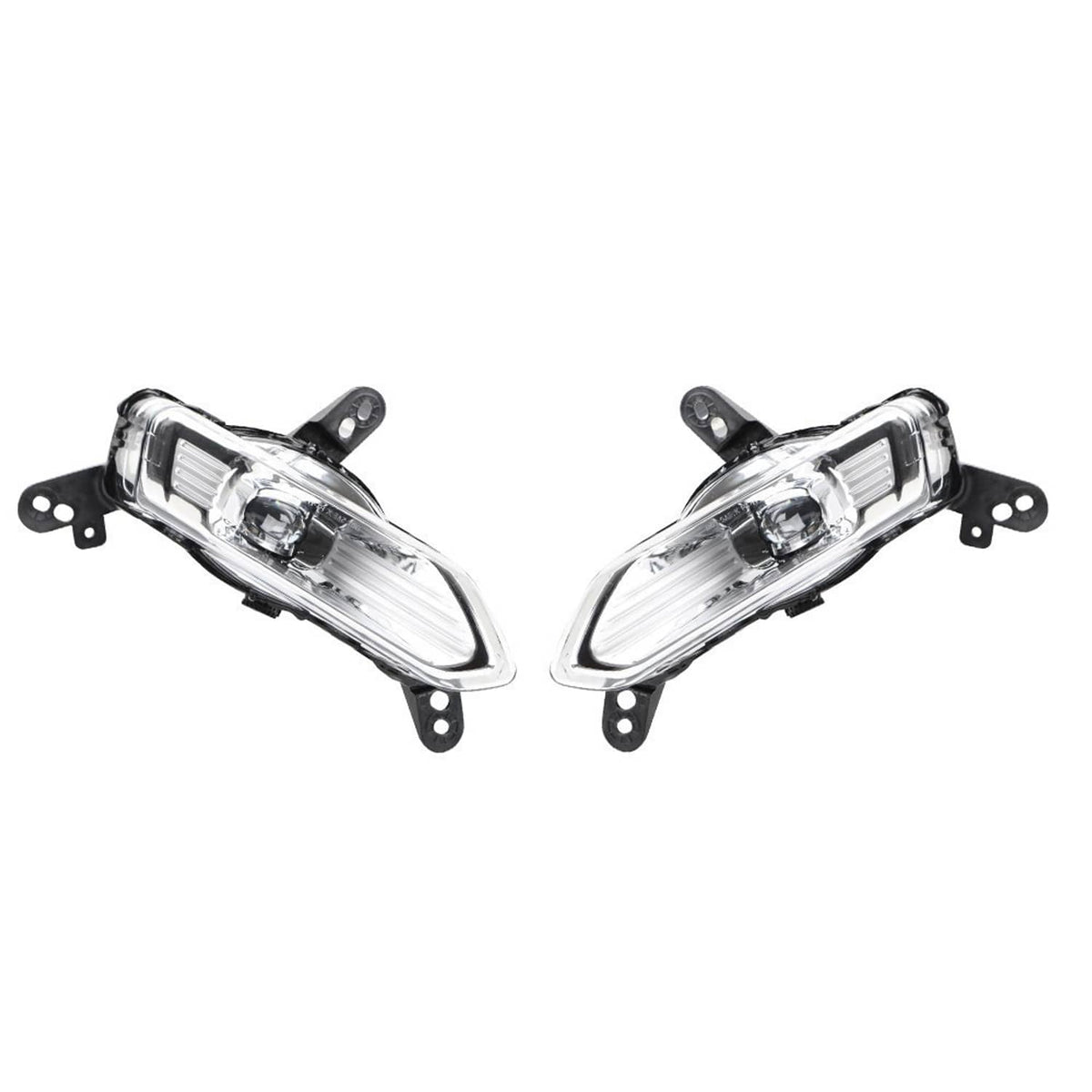 Set of two clear-lens fog lights with chrome finish and black mounting brackets